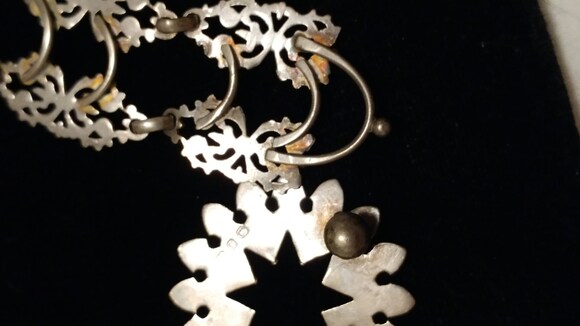 Victorian English Sterling Engraved Chain Belt Necklace Regal Fleur-de-lis Cross main image 6